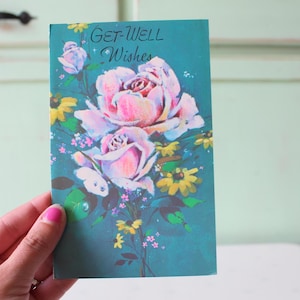 Carte de voeux florale vintage du milieu du siècle des années 1960 des années 1970... nouveau vieux stock. objet de collection. roses. cadeau. rétro. rétablissez-vous bientôt. floral. portez vous bien