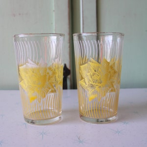 Vintage Atomic Glassware Set: Floral Juice Glasses, Set of 2