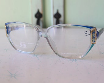 Vintage NOS 1970s Mod Blue Optical Glasses.....60s 1970s. big lens. groovy. twiggy. retro glasses. disco. woodstock. hippie. disco. atomic