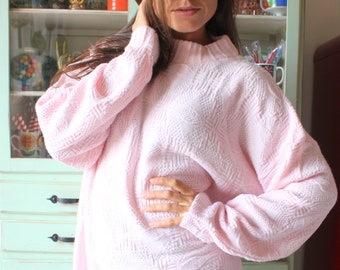 Vintage Bright Pink Boho Designer Crop Sweater...folk. knit. hippie. . boho. pink. spring. retro. mod. pretty pink. cute. slouchy