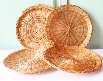 Wicker Plate Holder Set of 4 - 1970s Home Decor