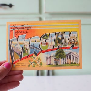 Vintage Greetings From Virginia Postcard....lettere. retrò. est. arte. Home decor. kitsch. novità. stato. retrò. carte d'epoca. stazionario