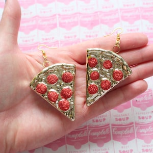 Glitter Pepperoni Pizza Earrings: Fun Foodie Costume Jewelry