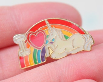 1980s RAINBOW Unicorn Love Pendant...mystical. brooch. new old stock. golden. love is rainbow. vintage rainbow. jewelry making. 1970s 1980s