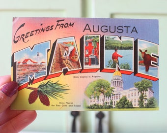 Vintage "Greetings From Maine" Postcard: Retro Travel Souvenir