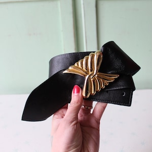 1980s Black Leather Belt: Gold Accent, Size Small/Medium