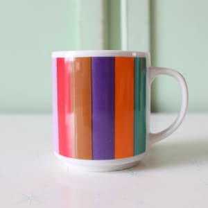 Vintage RAINBOW MUG.....made in Japan. coffee. tea. colorful. rainbow. retro housewares. kitsch. 80s housewares. gift. kitchen. drink.