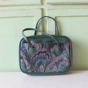 1980s Vintage Fabric Tote Bag: Blue Floral Carpet Bag