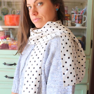 Vintage AMAZING Polka Dot Scarf....retro scarf. mod. twiggy. head. neck. groovy. disco. gogo. white. black. autumn. indie. fancy.