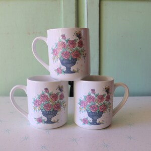 Vintage 1980s Floral Coffee Mug Set: Retro Kitchen Decor
