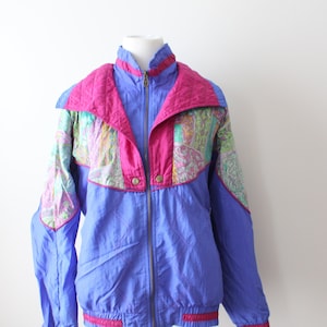 1980s HIPSTER Jacket.....unisex. colorful. bright. retro. 1990s. rad. fun. mens. ski. mesh. sporty. purple. blue. snowboard. winter. sport