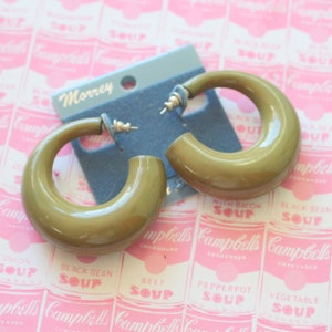 1980s Olive Green Hoop Earrings: Retro Costume Jewelry