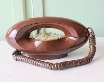 1960s Vintage RETRO TELEPHONE.....atomic. brown. rad. 70s phone. collectible. rare. home. kitsch. dial. vintage decor. rotary phone. desk