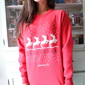 Vintage Christmas Reindeer Sweatshirt - 1980s Holiday Kitsch
