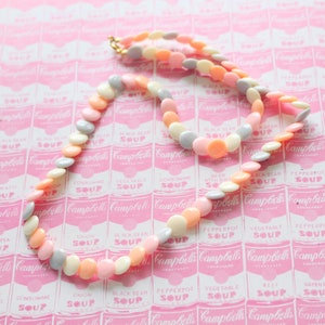 1980s Pastel Bead Necklace: Pink, Gray, Beige Costume Jewelry