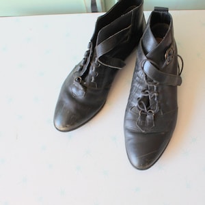 Vintage Black Leather Ankle Boots - 1980s Mod Style (Womens 8.5)