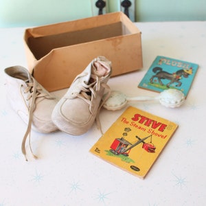 1950s 60s Vintage Baby Toddler Rattle Toy Set...collectible. antique baby. shoes. vintage toys. plastic toys. kids. vintage baby. books