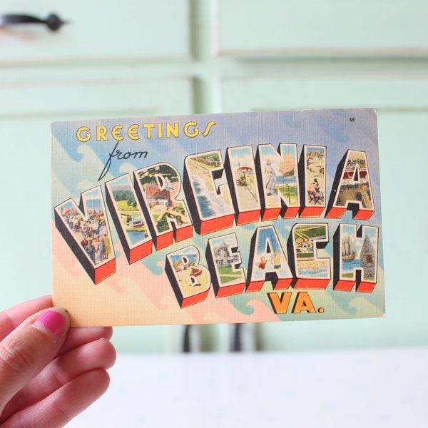 Vintage Greetings From Virginia Postcard....letters. retro. beach. art. home decor. kitsch. novelty. state. retro. vintage cards. stationary