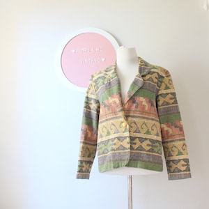 1980s Floral Blazer Jacket: Retro Pastel Business Wear