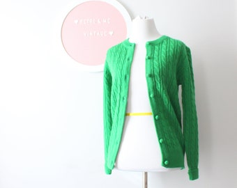 Vintage GREEN Mid Century Cardigan Sweater....size small. medium. designer. knit. retro. mod. green sweater. cute buttons. nautical. preppy