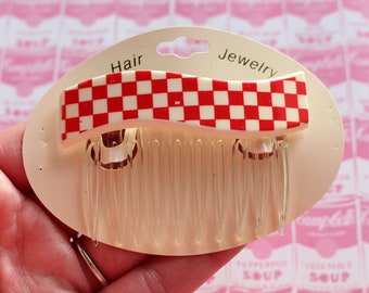 1980s Checkered Hair Clip: Retro Barrette, Made in France