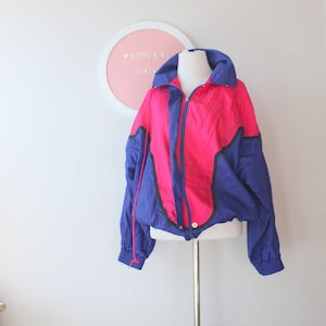 1980s Pink Purple Neon Jacket...unisex. colorful. bright. retro. striped. 1980s. 1990s. rad. fun. mens. womens. hong kong. sporty. geometric