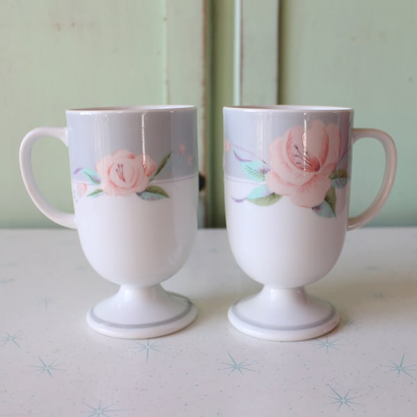 Vintage 1980s Floral Coffee Mug Set of 2......made in USA. retro mugs. espresso. kitschy. rose. mod. retro kitchen. japan. 1985. victorian