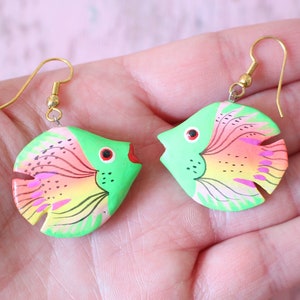 Vintage Colorful FISH Earrings..pierced ears ocean dangly retro fish jewelry fish in the sea animal lover colorful sea life kawaii