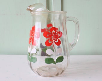 Jarra de vidrio con diseño floral: utensilios de cocina retro, artículos para beber modernos