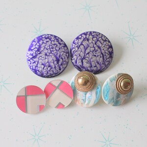 1980s Retro Earrings Set: Purple, Teal, & Gold Costume Jewelry