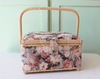 1980s Floral Fabric Sewing Box