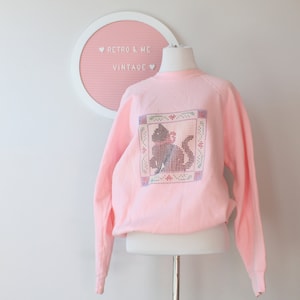 Vintage Pink Cat Sweatshirt: 1980s Kitsch Animal Lover