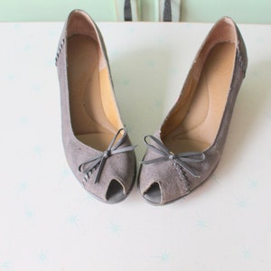Vintage 1970s Gray Leather Heels - Size 7 Women