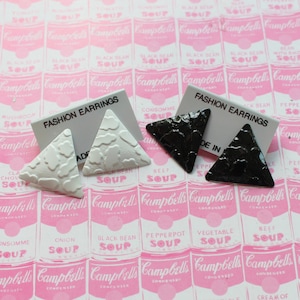 1980s Retro Triangle Earrings: Black & White Costume Jewelry Set