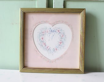 10 inch Vintage Pink 1980s Floral Heart Wall Art...kitsch. home. decor. retro housewares. wall hanging. 80s home. flower garden. shabby chic
