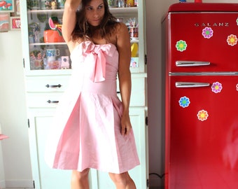 Vintage Pink Party Dress: Ruffled Bow, Retro Wedding, Small-Medium