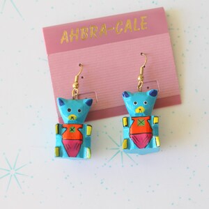 1980s CAT Earrings...kitsch. retro. new old stock. kitty. bear. kitschy charms. costume party. novelty. cute. kawaii. kooky. colorful. artsy