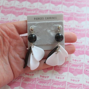 1980s Black & White Dangly Earrings: Retro Costume Jewelry