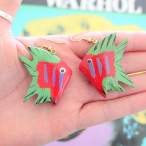 Vintage Rainbow Fish Earrings: 1980s Kitsch Sea Life Jewelry