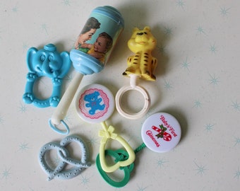 Conjunto de chocalhos vintage para bebês: kitsch colecionável dos anos 1950-60