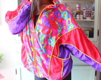 1980s RAD Jacket....size large. colorful. bright. retro. pink. purple. 1980s. 1990s. rad. fun. hipster. snow. blue. neon. jacket