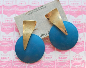 1980s Blue Dangle Earrings: Retro Mod Accessories