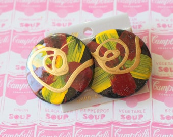 1980s Paint Confetti Earrings: Retro Kitsch Aztec Studs