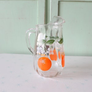Vintage Glass Orange Juice Carafe Brunch Housewarming Fruit Kitsch Kitchen  Decor 