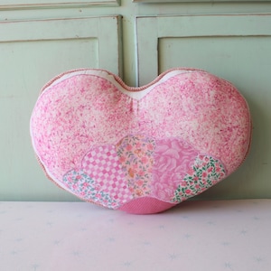 1980s Vintage Patchwork Heart Pillow: Shabby Chic Nursery Decor
