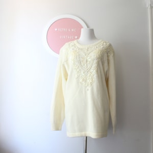 Vintage Beaded Acrylic Sweater: 1980s Retro Pullover (Medium)