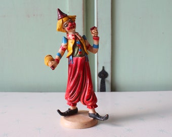 Figura de payaso retro de los años 70: muñeco de cerámica vintage, decoración de circo