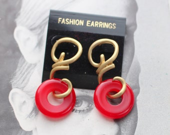 1980s Red Glam Earrings: New Old Stock, Pierced