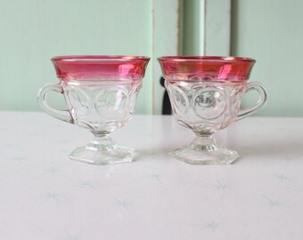 Tazze da caffè vintage con bordo rosa - Set di 2 - Arredamento retrò anni '60 per la cucina