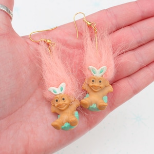 Vintage Troll Doll Earrings: 1980s-90s Kitsch Collectible